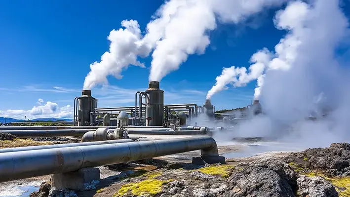geothermal_plant_white_steam_blue_sky